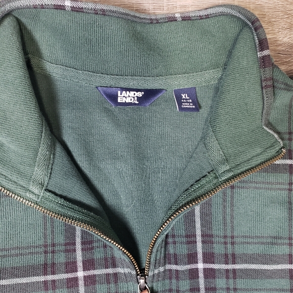 Land's End Men's XL Plaid Holiday Sweater 1/4 Zip Green Classic Business Office - Picture 2 of 6